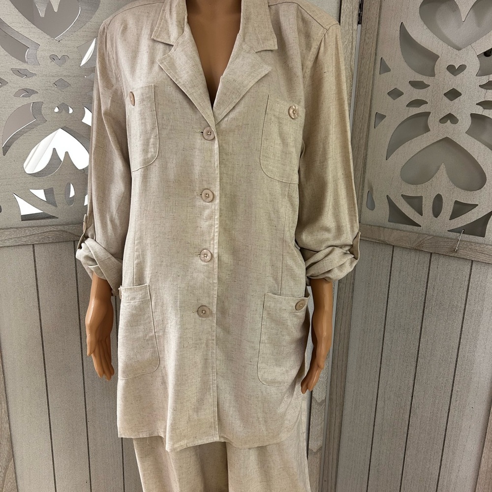 Jessica Holbrook Wheat Pantsuit Easycare Linen Rayon Blend Size Large